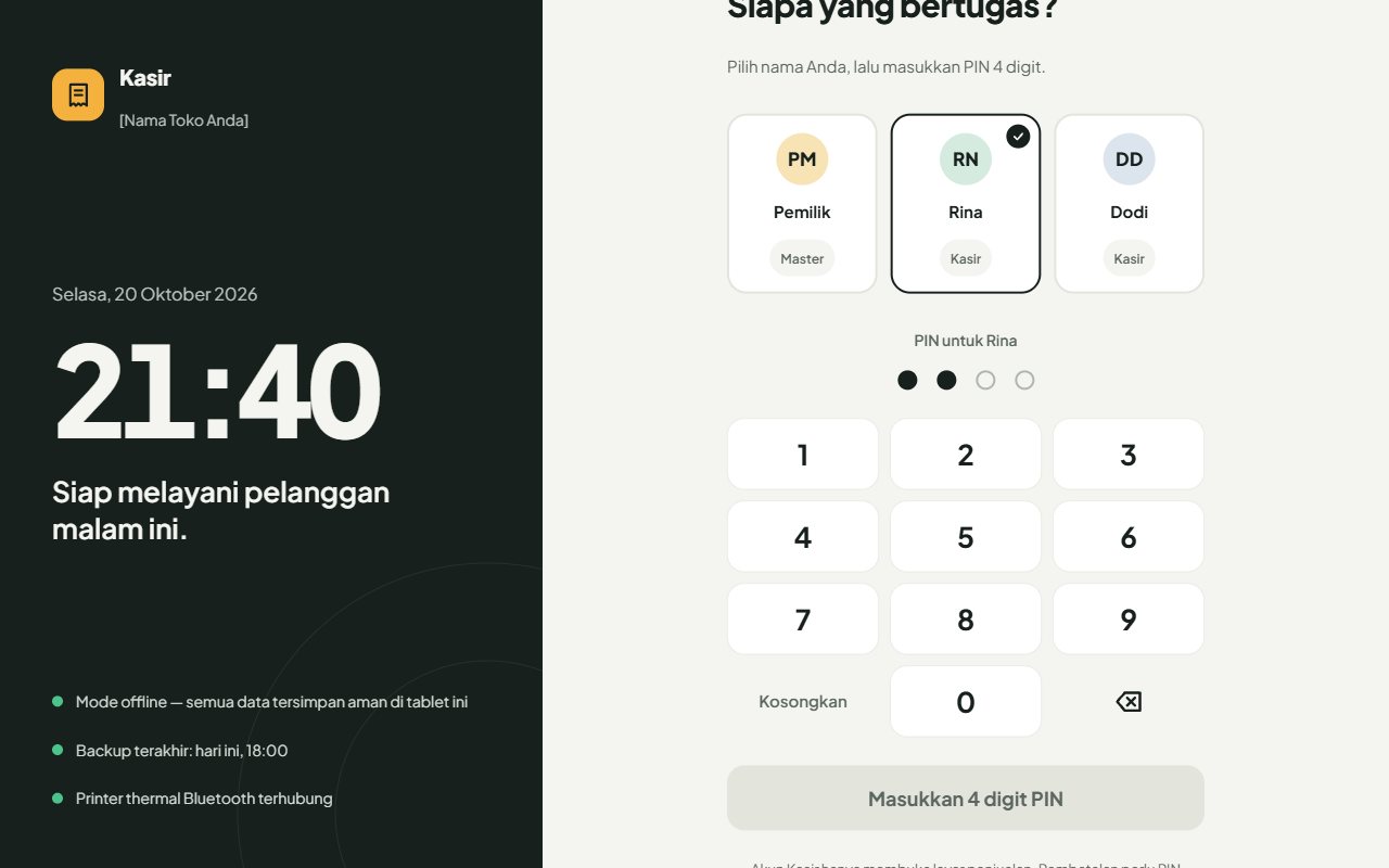 Layar masuk dengan PIN 4 digit